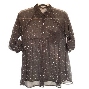 EXPRESS Black sheer chiffon shirt w white stars